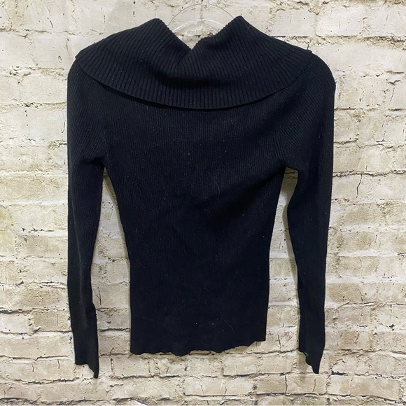 WHBM Black Metallic Weave Ribbed Cowl Neck Sweater - Picture 3 of 5